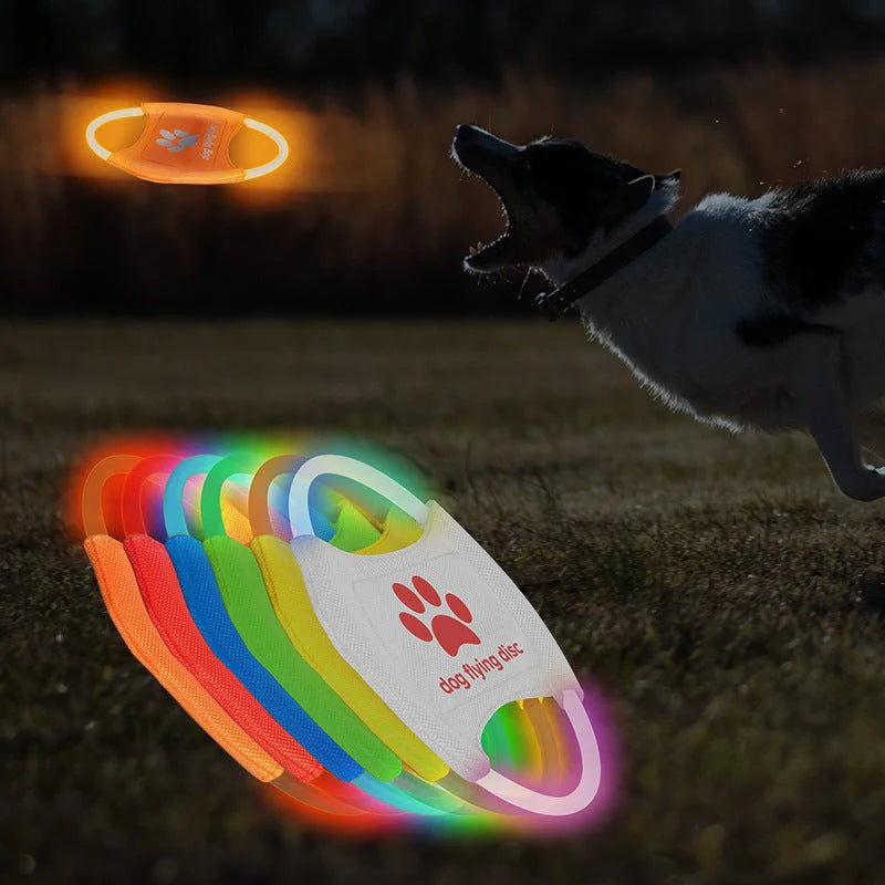LED Glowing Dog Flying Disc in various colours for night play and training