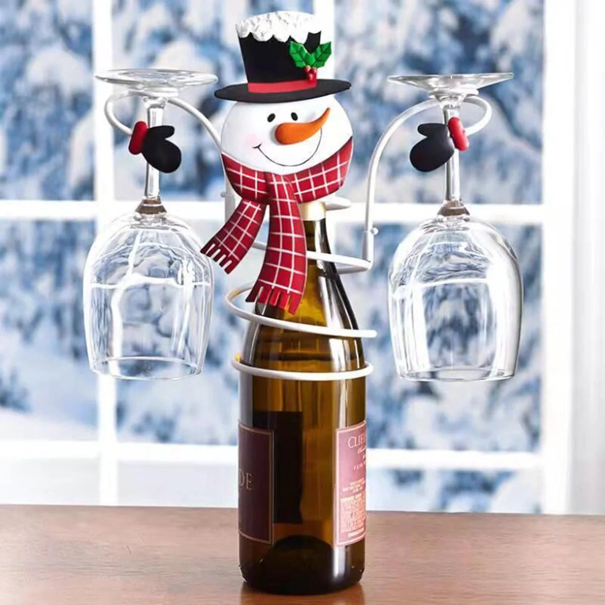 Christmas wine glass holder with festive face and removable arms, 11x11x23cm