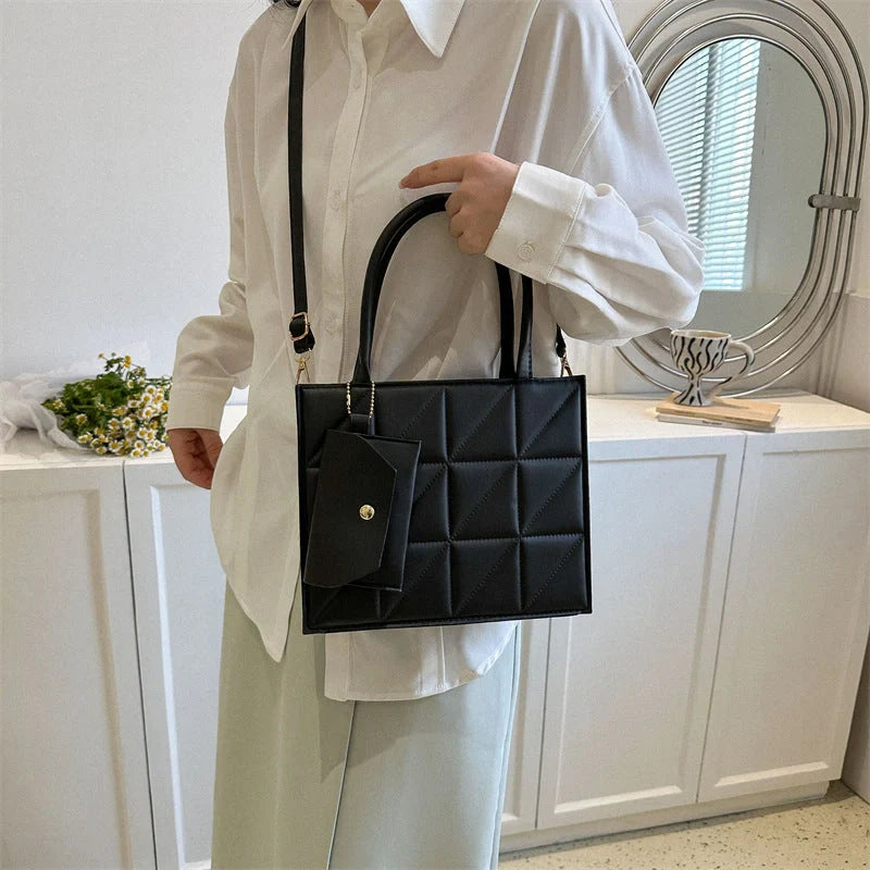 Chic plaid shoulder bag with wallet for women, available in black, white, blue, and green