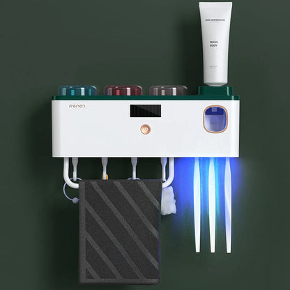 Multifunctional UV Germicidal Toothbrush Rack with magnetic cup and toothpaste squeezers