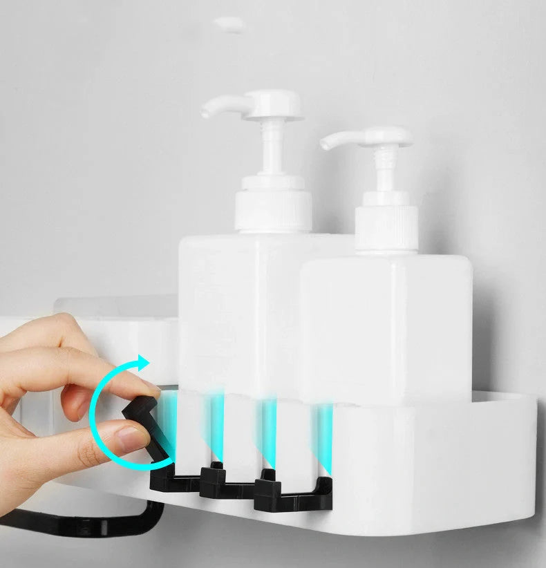 Double-layer wall-mounted corner shelf in black and grey for bathroom and kitchen storage