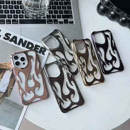 Premium electroplated iPhone case with hollow flame pattern for heat dissipation