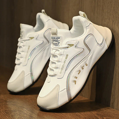 Stylish lace-up sneakers for men in various colorblock designs, featuring breathable mesh or leather uppers and lightweight construction for all-day comfort