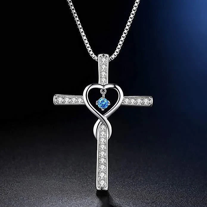 Elegant gold-plated Christian cross necklace with sparkling zircon and diamond gemstones