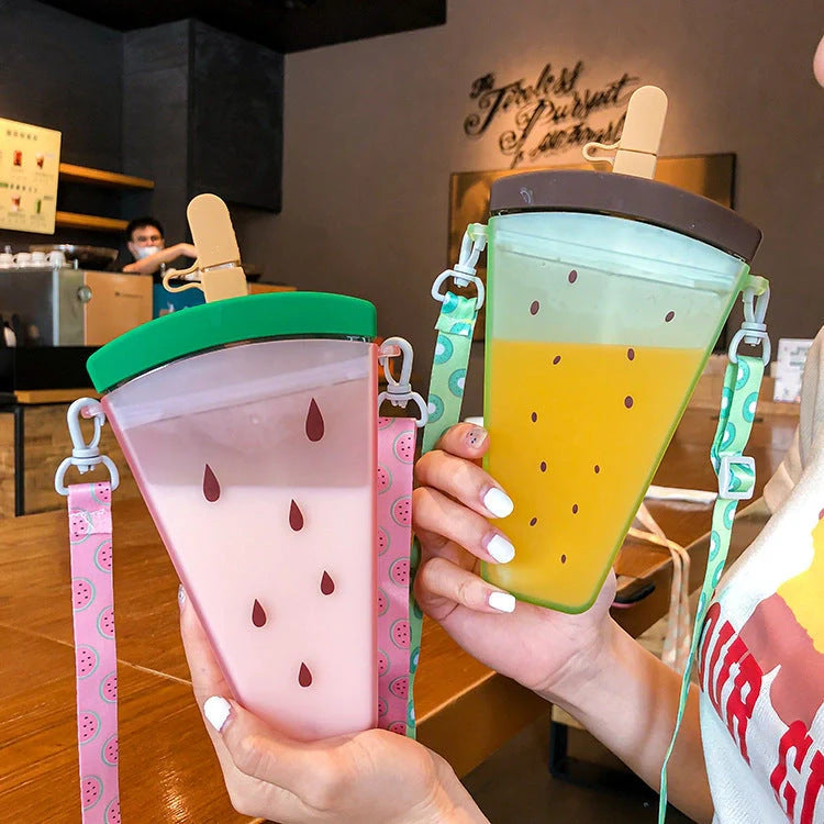 Anti-drop children's popsicle cup with cartoon design and cup rope