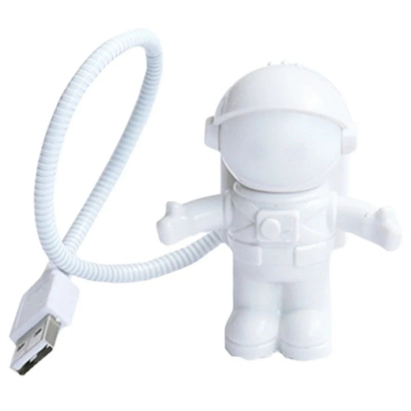 USB Astronaut LED Night Light with flying saucer design, white color, compact size