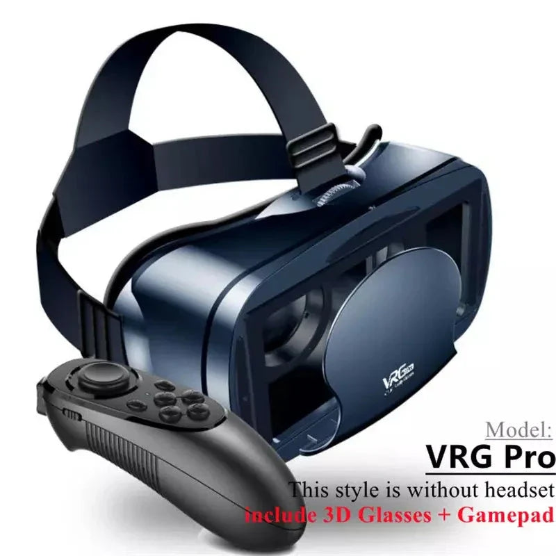 Virtual reality headset with adjustable optics, blue light-blocking lenses, and large headset for immersive 3D experiences on smartphones