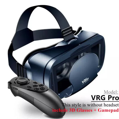 Virtual reality headset with adjustable optics, blue light-blocking lenses, and large headset for immersive 3D experiences on smartphones