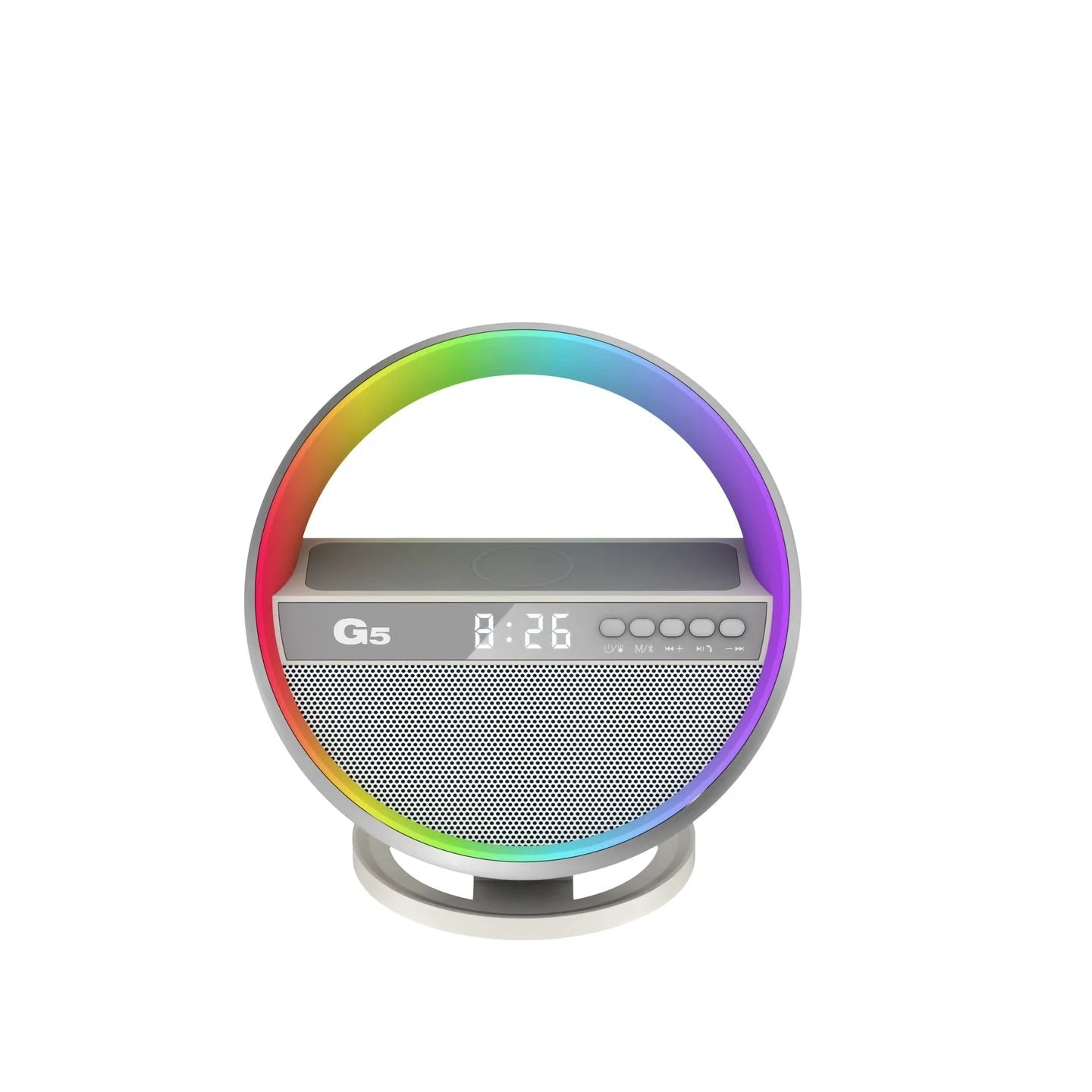 2024 Multifunction RGB Night Light with Wireless Charger and Bluetooth Speaker in white