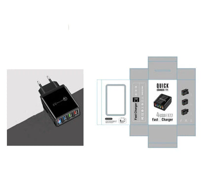 4-Port High-Speed USB Wall Charger with Quick Charge 3.0 Technology for Simultaneous Charging of Multiple Devices