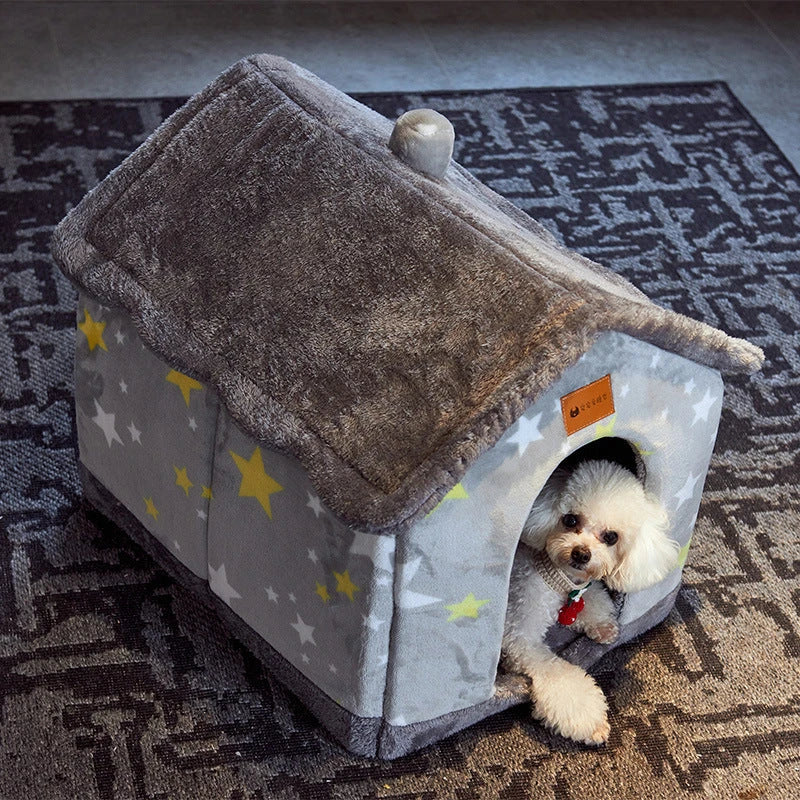 Cozy pet hideaway: Plush, foldable dog house and cat bed in various stylish designs