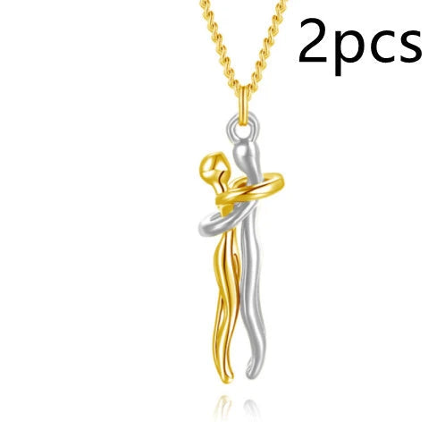 Stylish brass hugging couple necklace with minimalist design - a thoughtful Valentine's Day gift