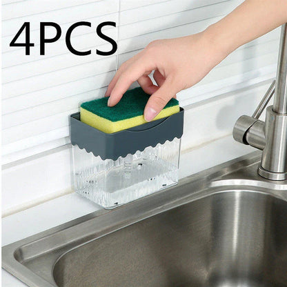 Sleek 2-in-1 soap dispenser and sponge caddy with push-button operation, modern design, and large 380ml capacity