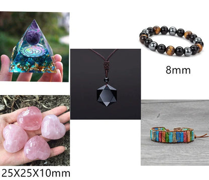 Handcrafted obsidian six-pointed star pendant sweater chain, elegant and unique jewellery piece