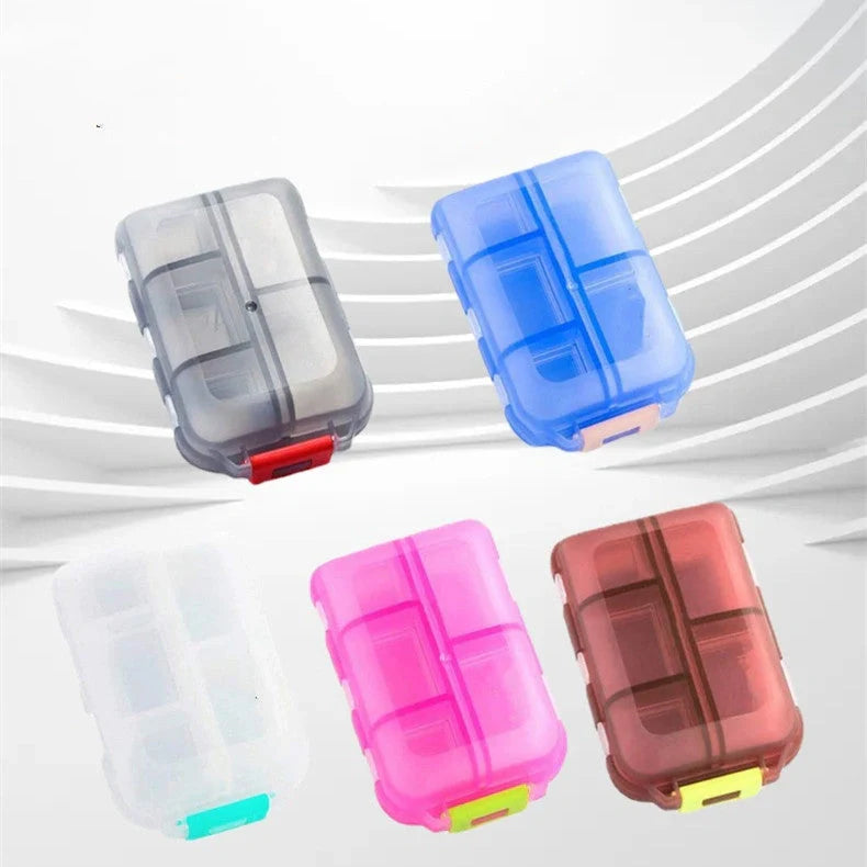 10-grid moisture-proof travel pill organizer in various colours for secure medication storage