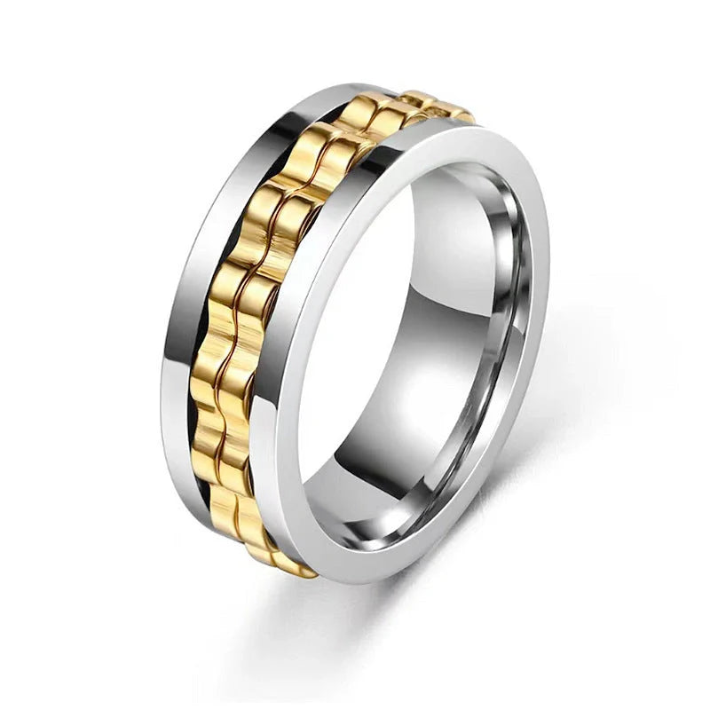 Titanium steel spinner ring with rotating gear design for anxiety relief