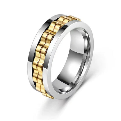 Titanium steel spinner ring with rotating gear design for anxiety relief