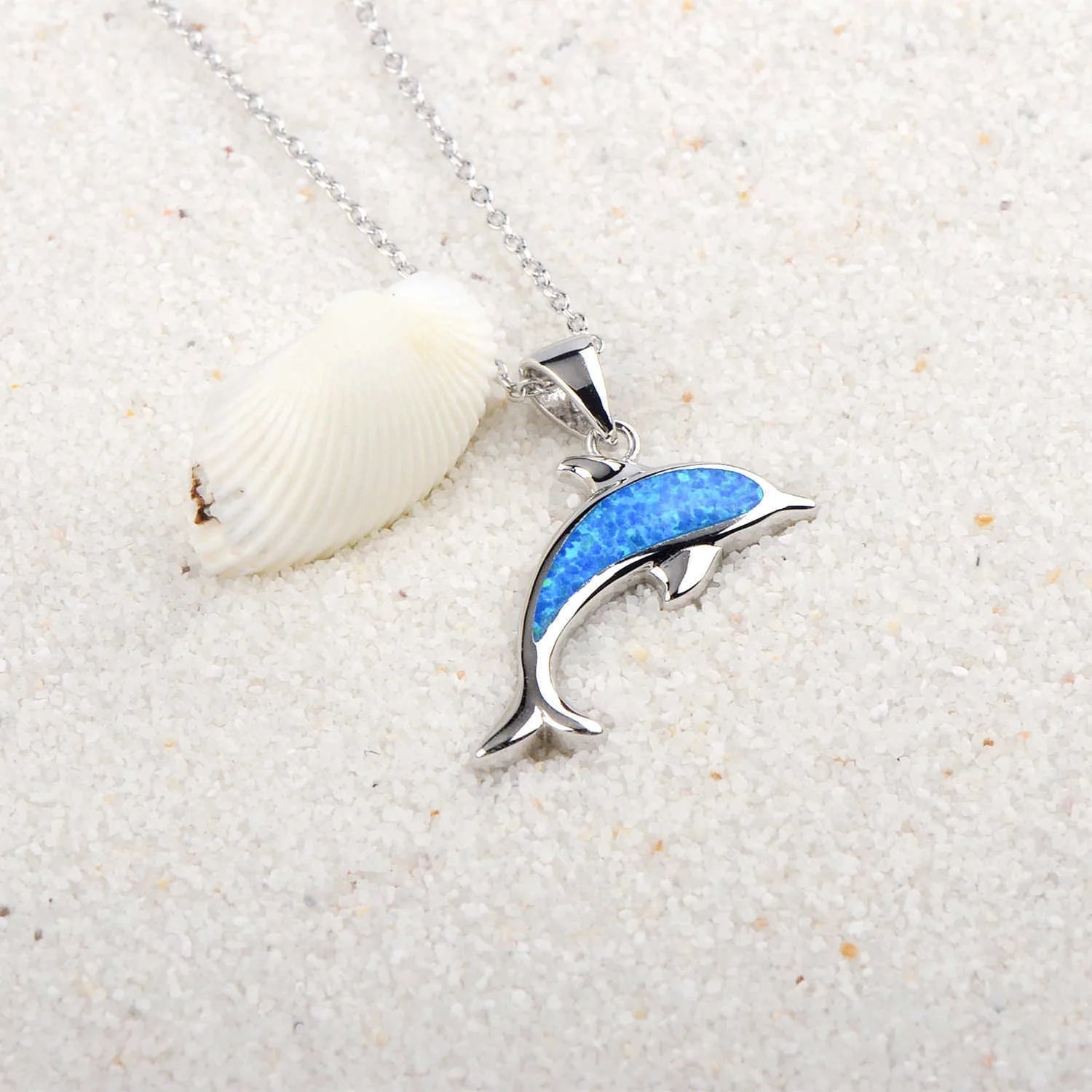 Elegant Ocean Dolphin Copper Necklace with Opal - A stylish women's jewellery piece