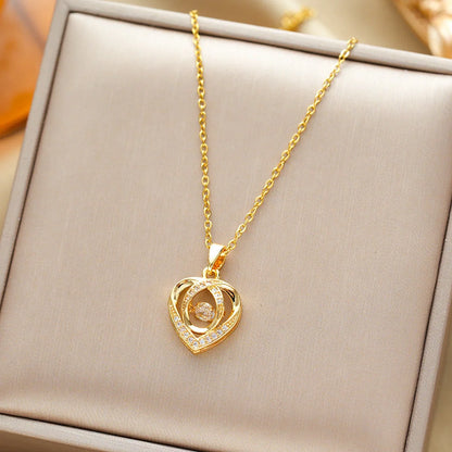 Heart-shaped rhinestone clavicle chain necklace in gold, silver, and blue