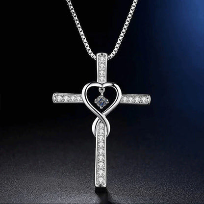 Elegant gold-plated Christian cross necklace with sparkling zircon and diamond gemstones