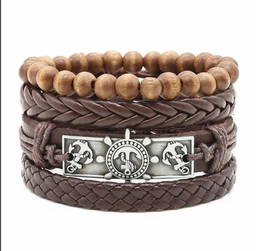 Men's genuine leather vintage braided bracelet with adjustable closure