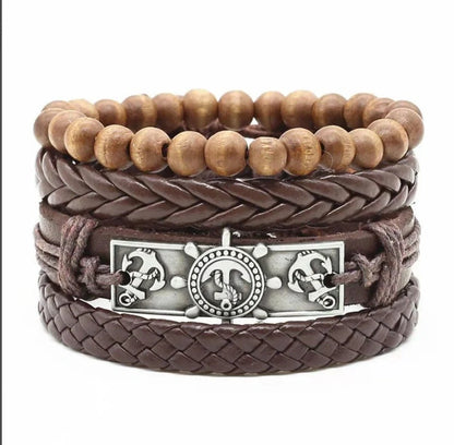 Men's genuine leather vintage braided bracelet with adjustable closure