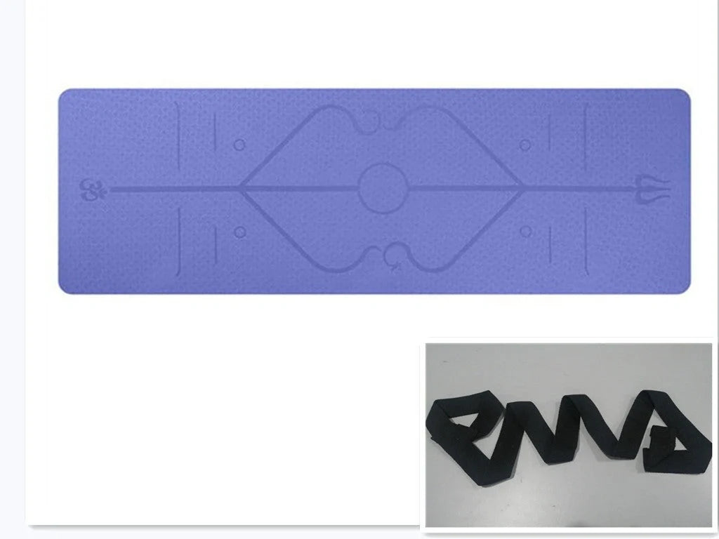 Non-slip TPE yoga mat with position lines for beginners, available in multiple colors