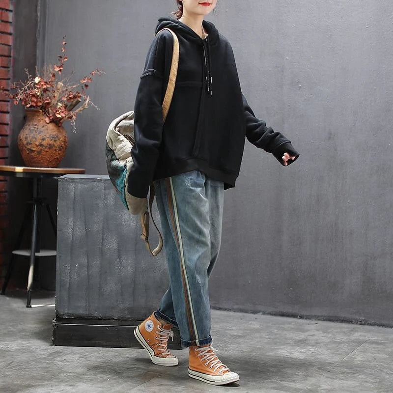 Artsy Side Striped Patchwork Jeans in deep blue with unique design
