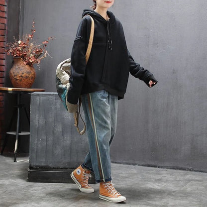 Artsy Side Striped Patchwork Jeans in deep blue with unique design