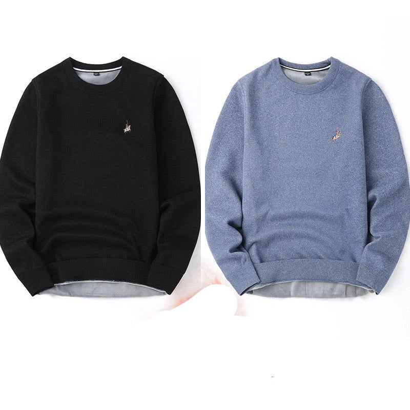 Men's navy blue velvet thickened winter sweater, regular fit, 100% polyester