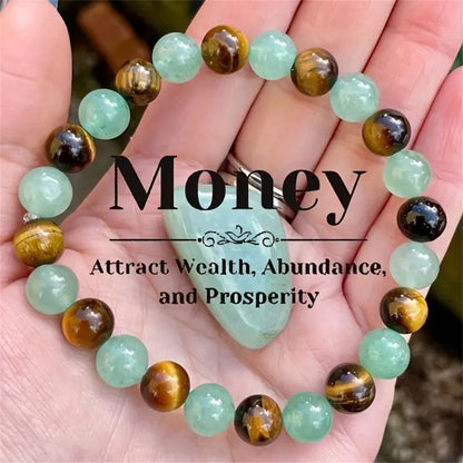Tigereye Green Aventurine Natural Stone Bracelet with star shape design and 8mm beads