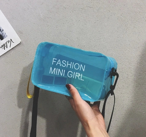 Transparent square fashion shoulder bag with adjustable strap and internal phone compartment