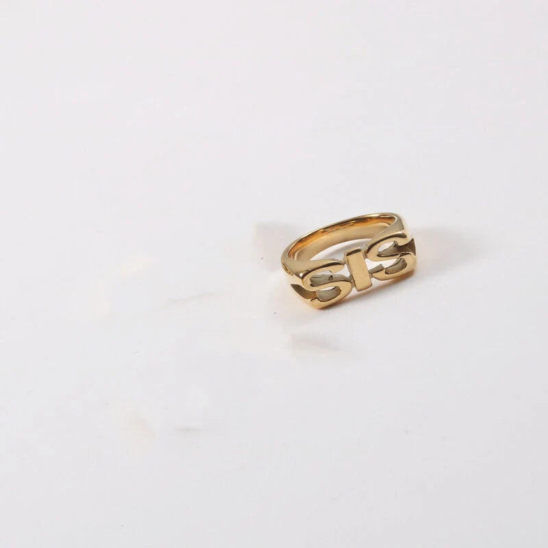 Women's Letter Seal Titanium Steel Plating 18K Gold Ring in various gold tones
