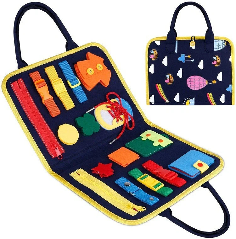 Children's felt busy board for dressing and buttoning skills development