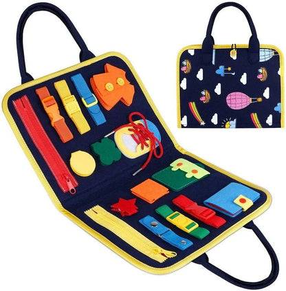 Children's felt busy board for dressing and buttoning skills development