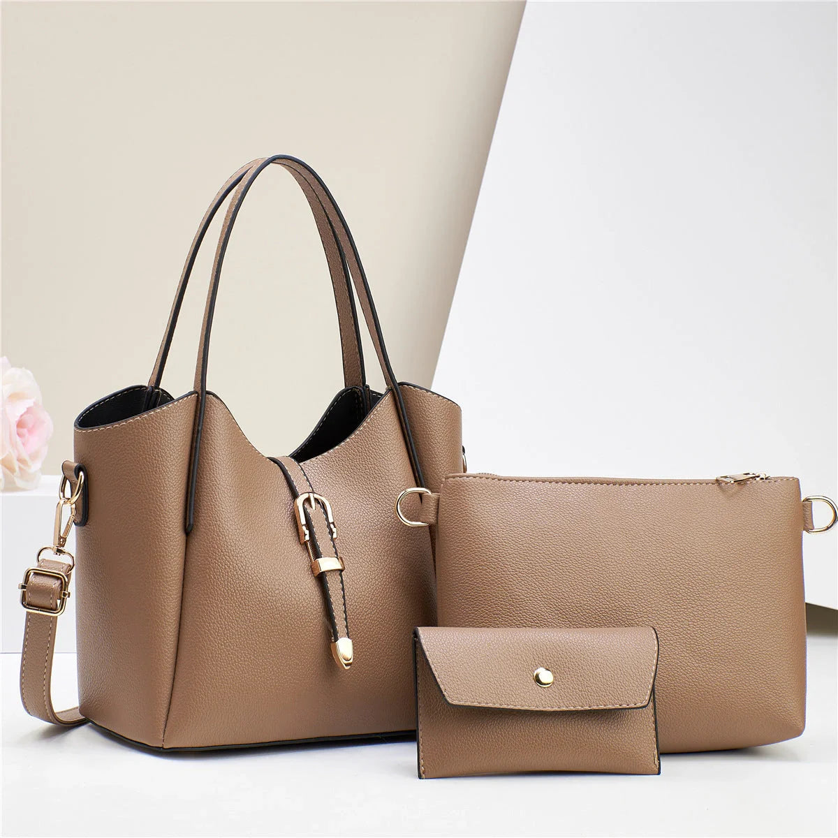 Stylish and practical tote bag set with crocodile embossed pattern, roomy main compartment, and versatile three-piece design in a range of classic British colours