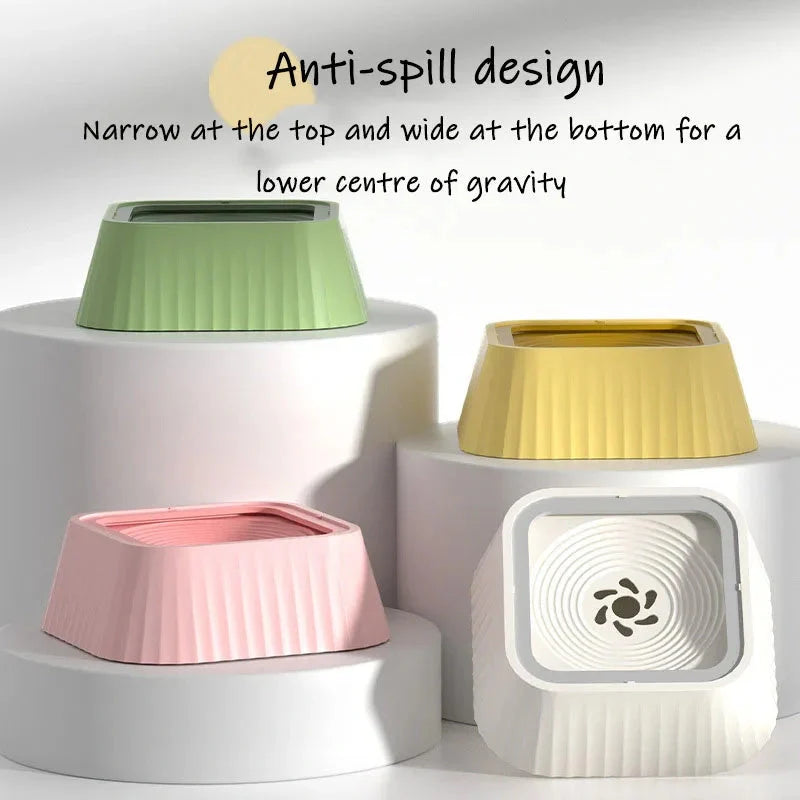 A premium floating pet bowl with a suspended water table design to prevent splashing and keep pets' faces dry