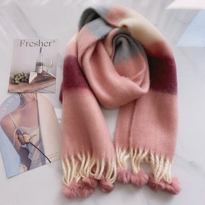 Vibrant rainbow mohair tassel scarf for warmth and style