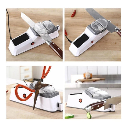 Premium electric knife sharpener with high-powered motor and precision grinding wheels for rapid blade honing