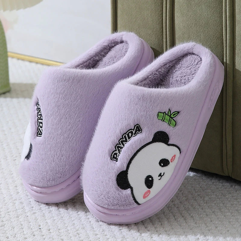 Cozy cartoon panda slippers with plush lining and anti-slip soles for comfortable indoor wear