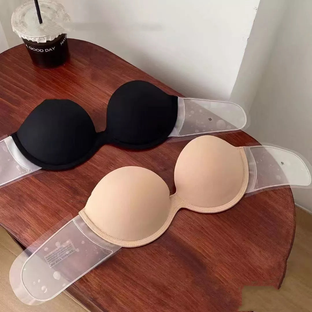 Strapless Beauty Back Chest Paste Back Push Up Invisible Non-slip Underwear in skin colour and black