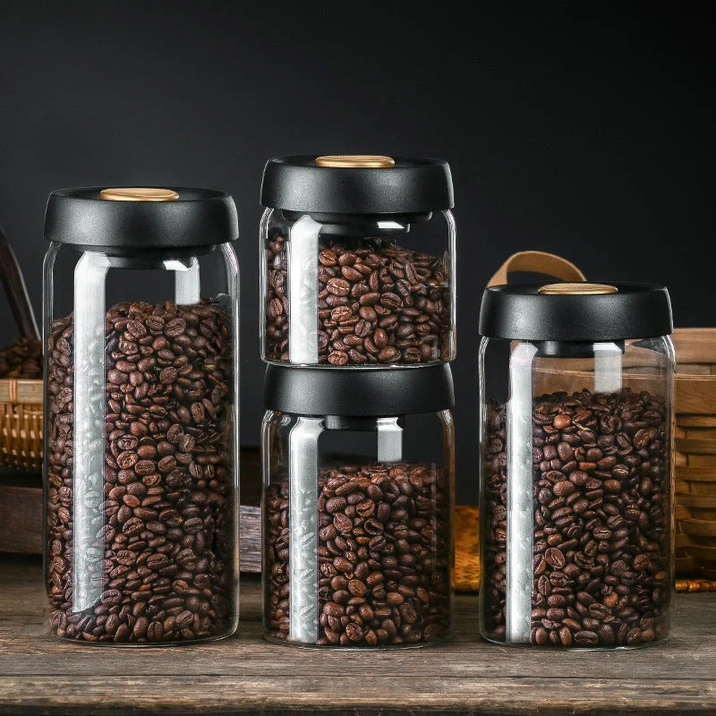Premium glass airtight coffee canister set with vacuum seal technology for preserving freshness of coffee beans and other dry goods