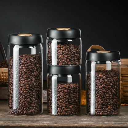 Premium glass airtight coffee canister set with vacuum seal technology for preserving freshness of coffee beans and other dry goods