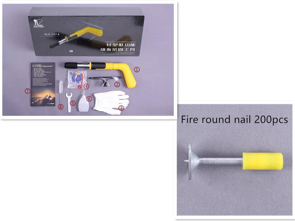 Premium manual steel nail gun kit for concrete, steel, and wall anchoring projects