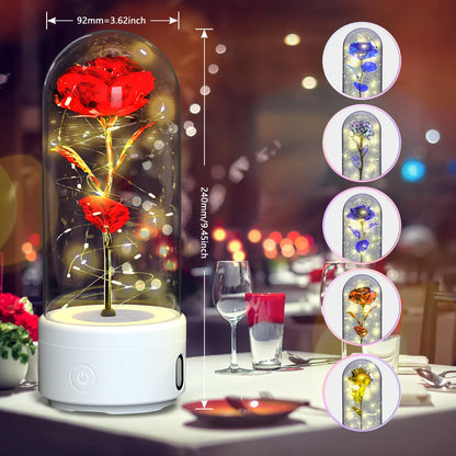 Elegant LED rose light with Bluetooth speaker in glass cover