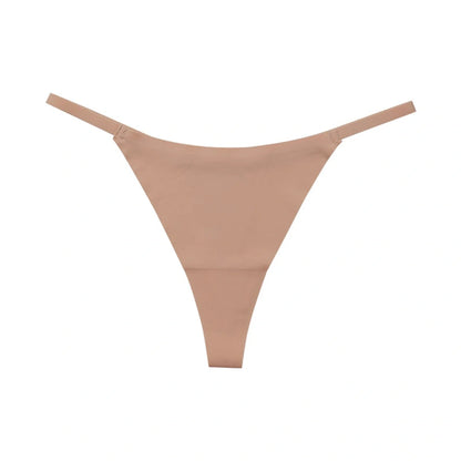 Low waist ice silk seamless T-back female underwear set in multiple colours