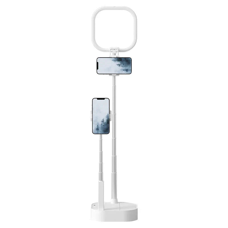 Adjustable live streaming mobile phone holder with wireless dimmable LED fill light for content creation and live broadcasts