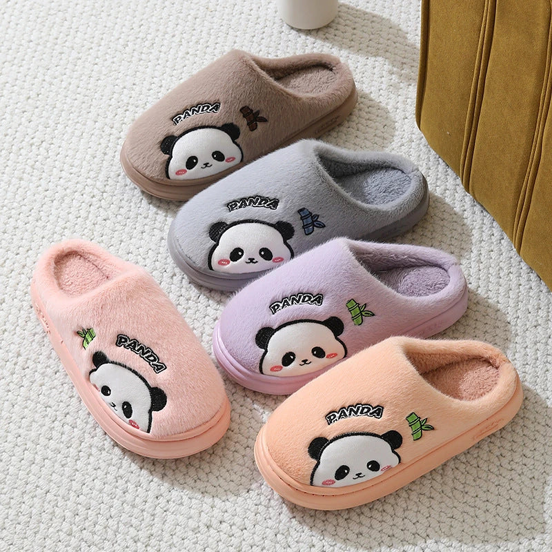 Cozy cartoon panda slippers with plush lining and anti-slip soles for comfortable indoor wear