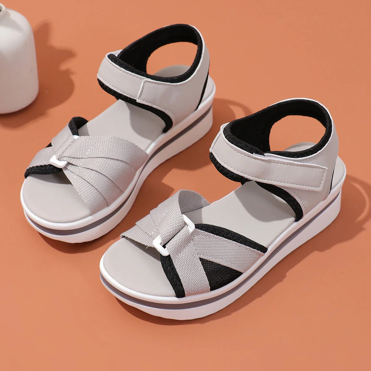 Stylish mesh cross-strap beach sandals with Velcro closure and thick, non-slip sole