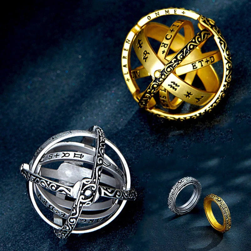 Germany Astronomical Ball Ring Necklace with flip deformation feature in silver and gold
